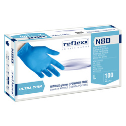 Conf 100 Guanti in nitrile ultrasottili N80B taglia L azzurro Reflexx