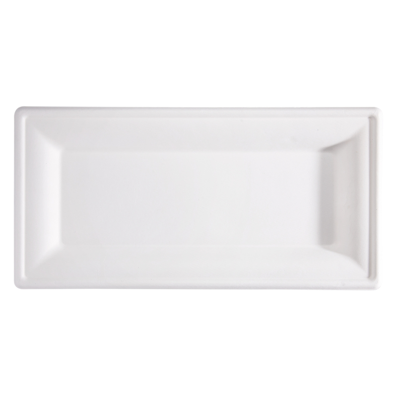 50 Piatti rettangolari monouso in canna da zucchero 26x13cm bianco Signor Bio