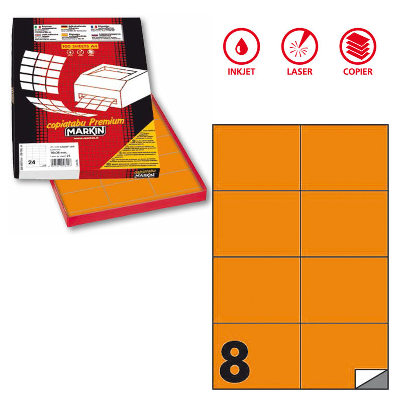 Etichetta adesiva C/512 arancio fluo 100fg A4 105x74