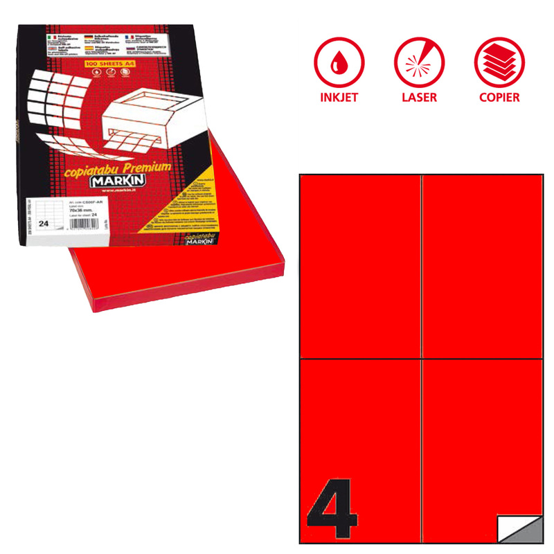 Etichetta adesiva C/519 rosso fluo 100fg A4 105x148