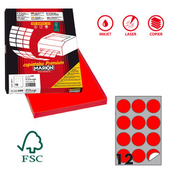 Etichetta adesiva R/310 rosso fluo 100fg A4 tonda Ã60mm (12et/fg) Markin