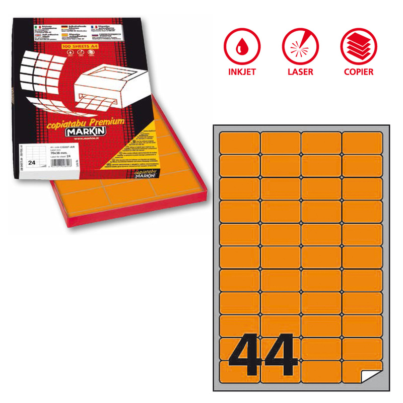 Etichetta adesiva A/406 arancio fluo 100fg A4 47