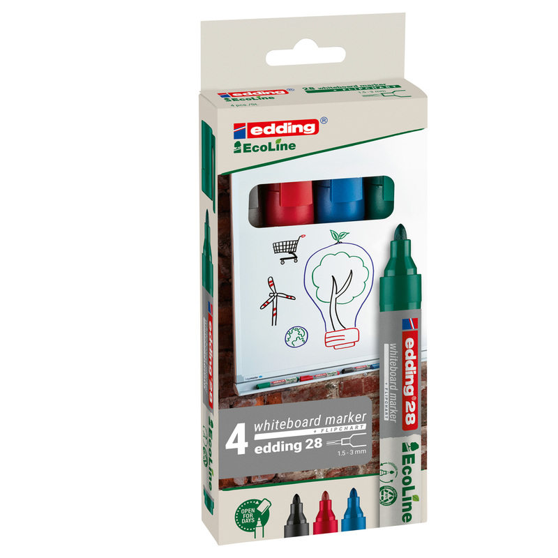 BUSTA 4 MARCATORE PER LAVAGNE BIANCHE EDDING 28 ECOLINE COL. ASSORTITI