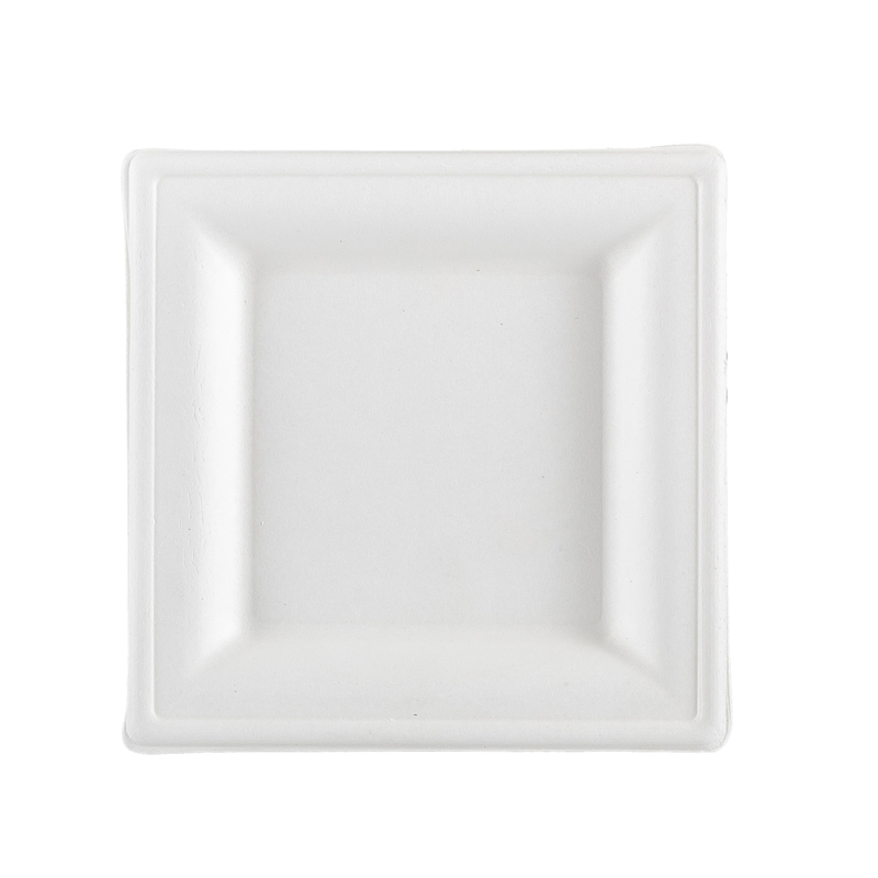 50 Piatti quadrati monouso in canna da zucchero 16x16cm bianco Signor Bio