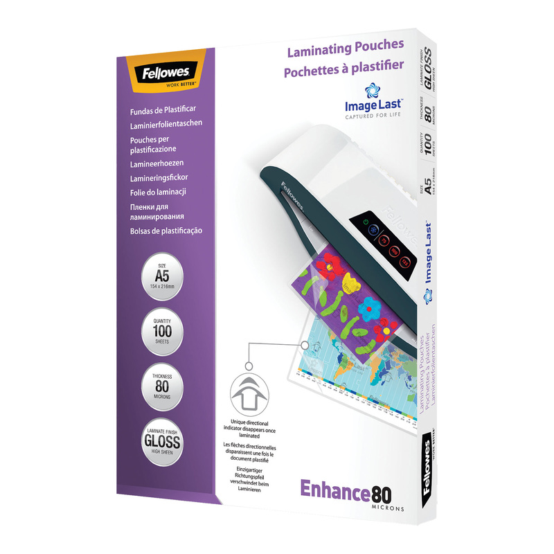 Scatola 100 pouches ENHANCE80 80mic A5 Fellowes