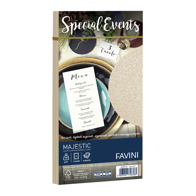 10 buste SPECIAL EVENTS METAL 120gr 110x220mm sabbia FAVINI