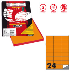 Etichetta adesiva C/500 arancio fluo 100fg A4 70x36mm (24et/fg) Markin