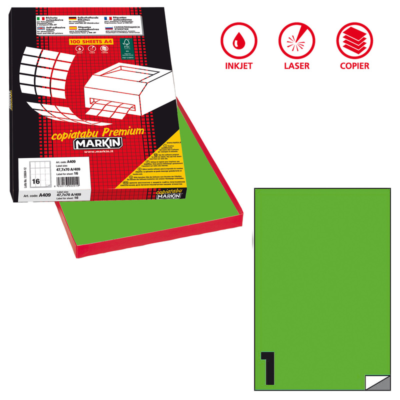 Etichetta adesiva C/503 verde fluo 100fg A4 210x297mm (1et/fg) Markin