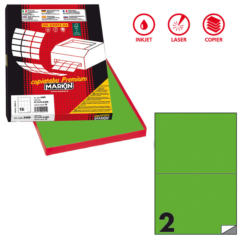Etichetta adesiva C/509 verde fluo 100fg A4 210x148,5mm (2et/fg) Markin