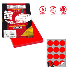 Etichetta adesiva R/310 rosso fluo 100fg A4 tonda D60mm (12et/fg) Markin