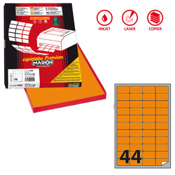 Etichetta adesiva A/406 arancio fluo 100fg A4 47,5x25,5mm (44et/fg) Markin