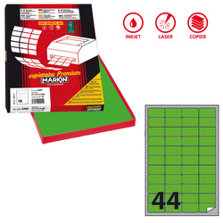 Etichetta adesiva A/406 verde fluo 100fg A4 47,5x25,5mm (44et/fg) Markin