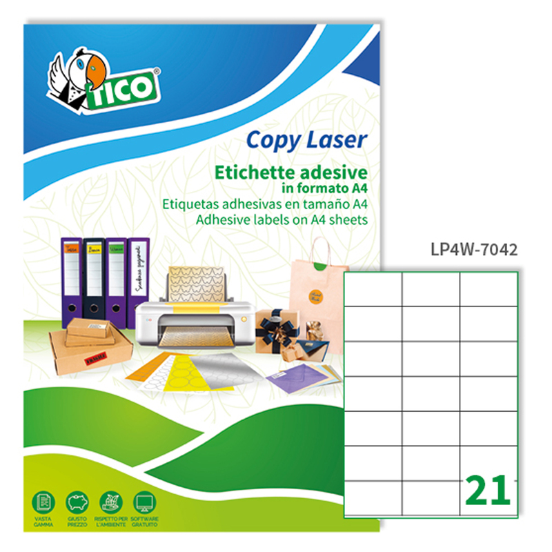 Etichetta adesiva LP4W bianca 100fg A4 70x42