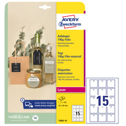 Cartellini stampabili resistenti 190Âµ 50x50mm 10fg(15cart/fg) bianco Avery