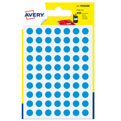 Blister 490 etichetta adesiva tonda PSA blu Ã8mm Avery