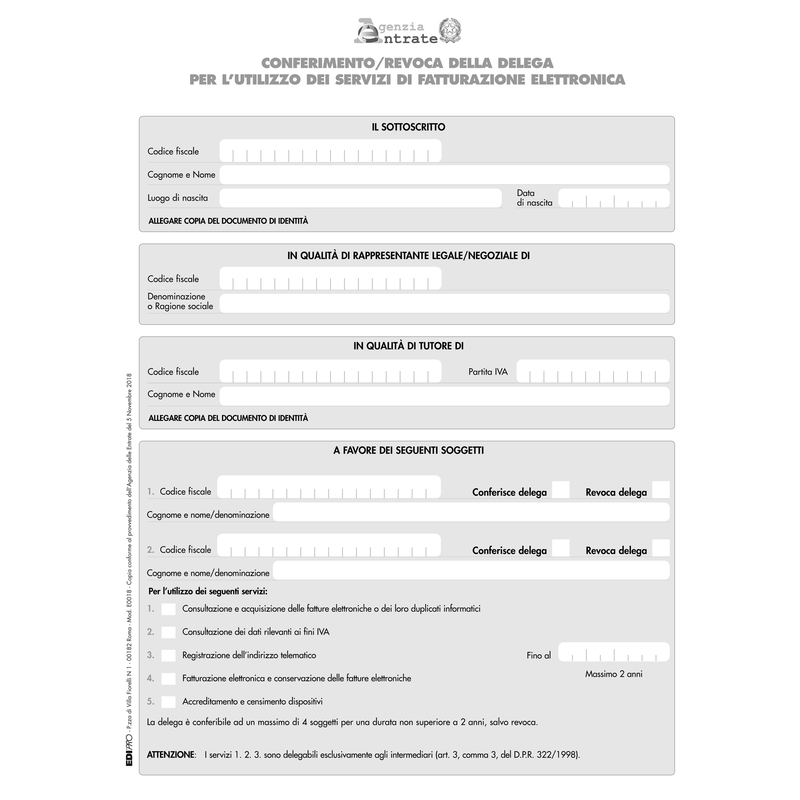 Modulo per conferimento/revoca deleghe fatt.elet. 29