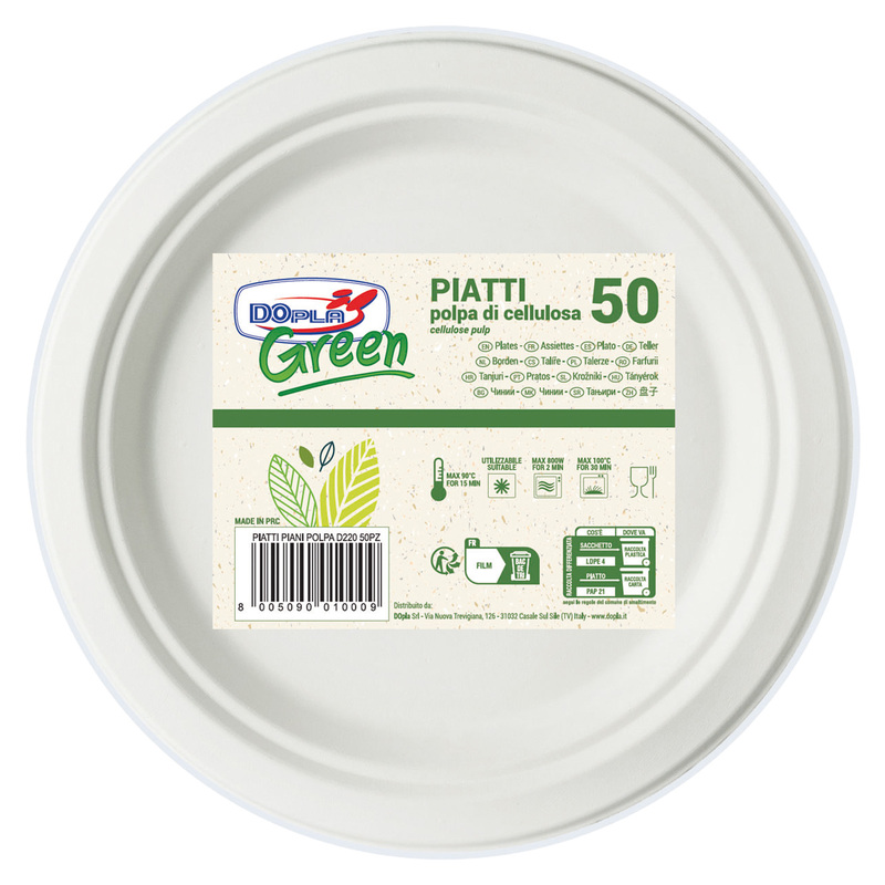 50 Piatti piani Ã220mm BIODEGRADABILI Dopla Green art.7757