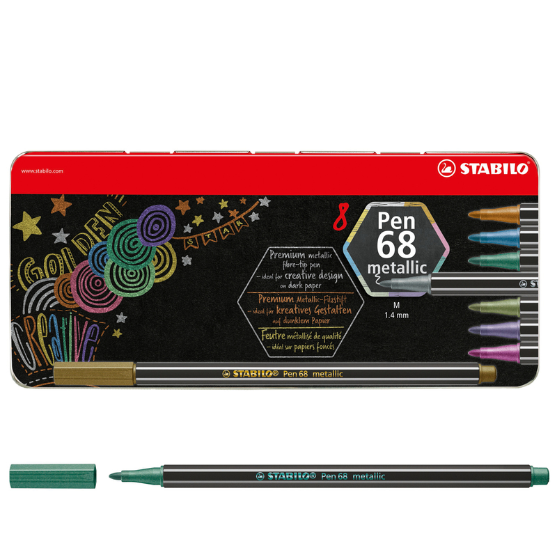 Scatola metallo da 8 pz. Pen 68 metallic Stabilo
