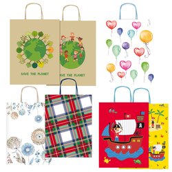 Shopper carta kraft c/manici carta ritorta 36x41x12cm fantasie ass. Rex Sadoch