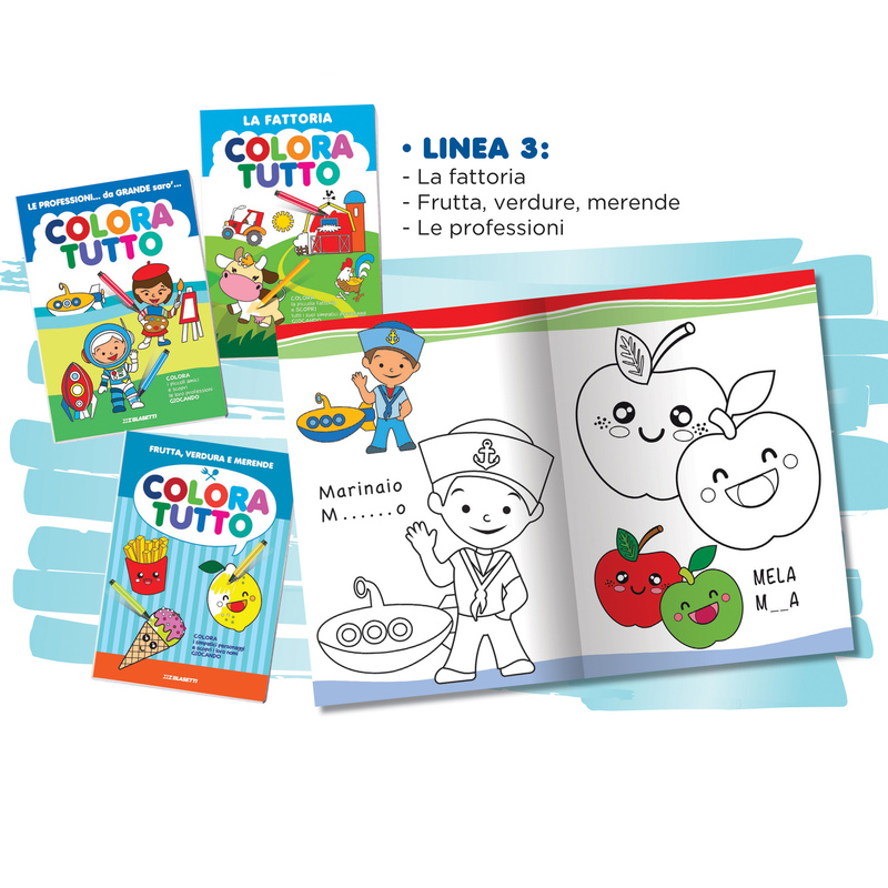 Album da colorare 24 facciate tema La Fattoria, Merende e Professioni Blasetti