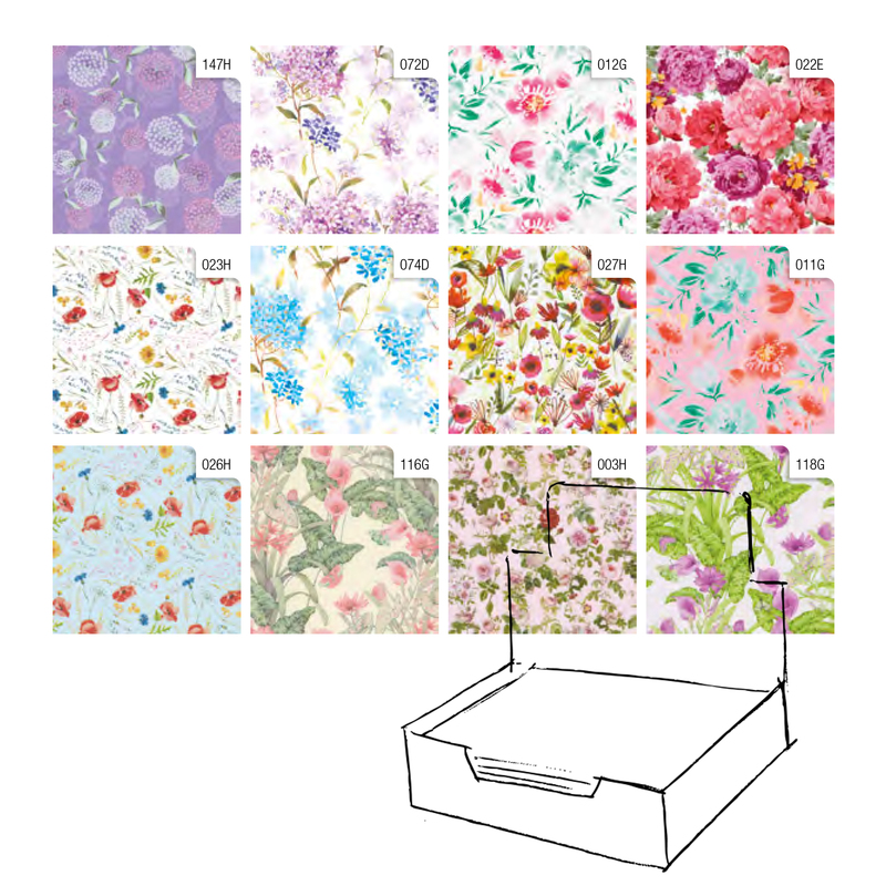 Scatola 100fg carta regalo Raso Fiori 70x100cm Rex Sadoch