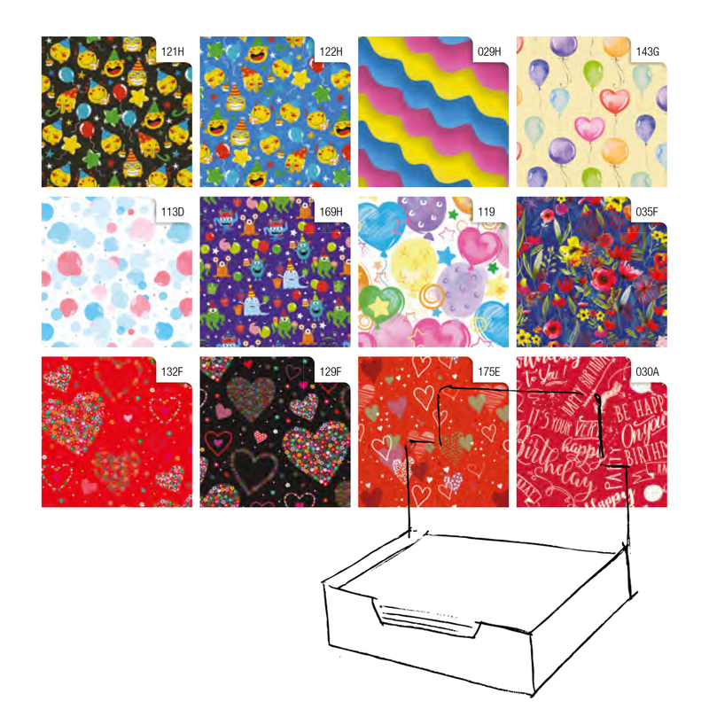 Scatola 100fg carta regalo Raso Fantasia 70X100cm Rex Sadoch