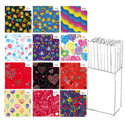 Espositore 50 rotoli carta regalo in fantasie assortite 2mt x 70cm Rex Sadoch