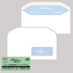 500 buste SILVER MATIC LUX FSCÂ® gommata bianca c/finestra 110x230mm 80gr Pigna