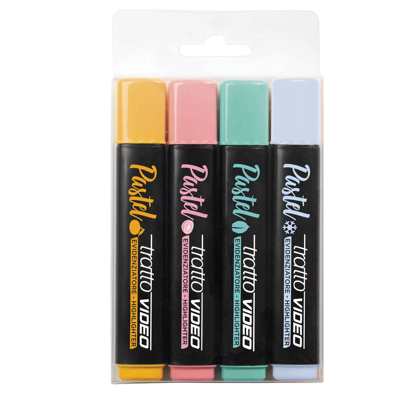 astuccio 4 evidenziatori Tratto Video Pastel colori assortiti