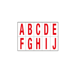 Foglio con 10 lettere autoadesive da A a J rosso/bianco 70x124mm