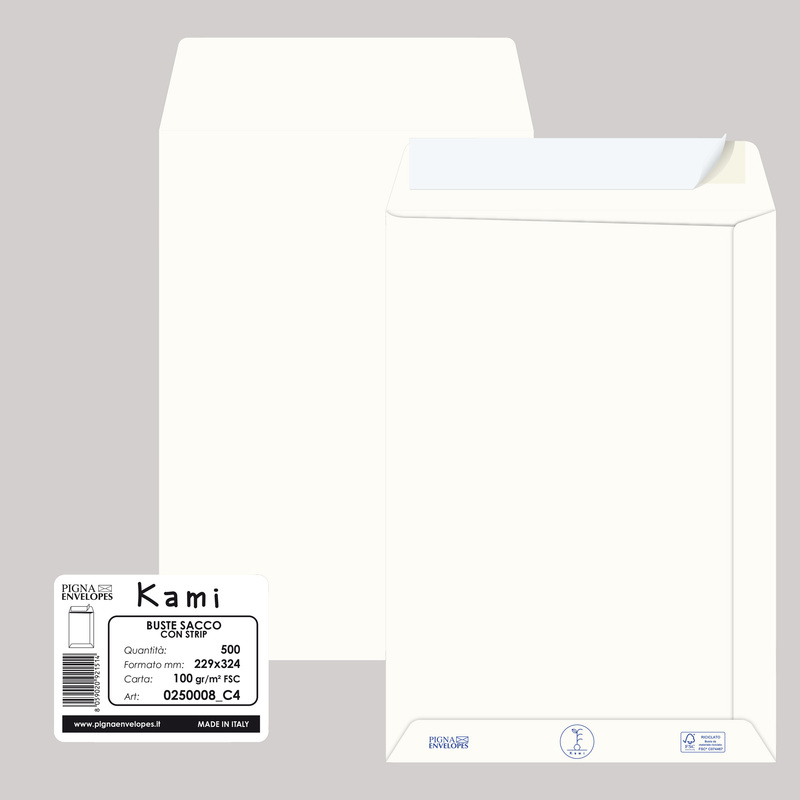 500 buste sacco KAMI STRIP bianca carta riciclata FSCR 229x324mm 100gr Pigna Env