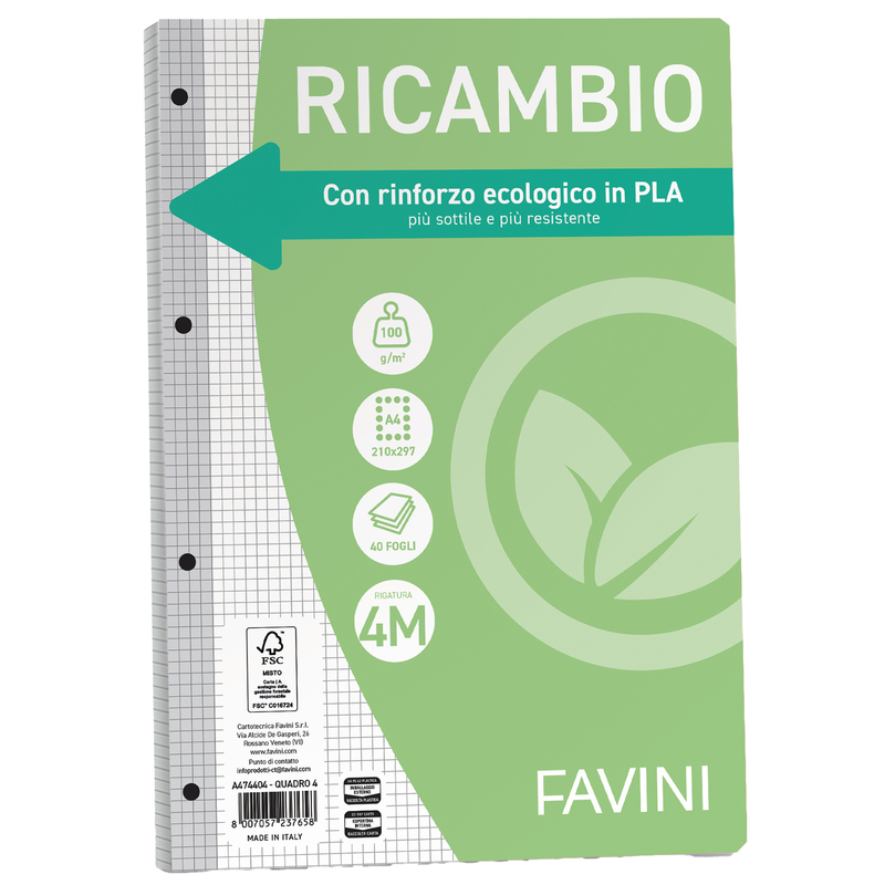 Ricambi c/rinforzo ecologico f.to A4 100gr 40fg 4mm Favini