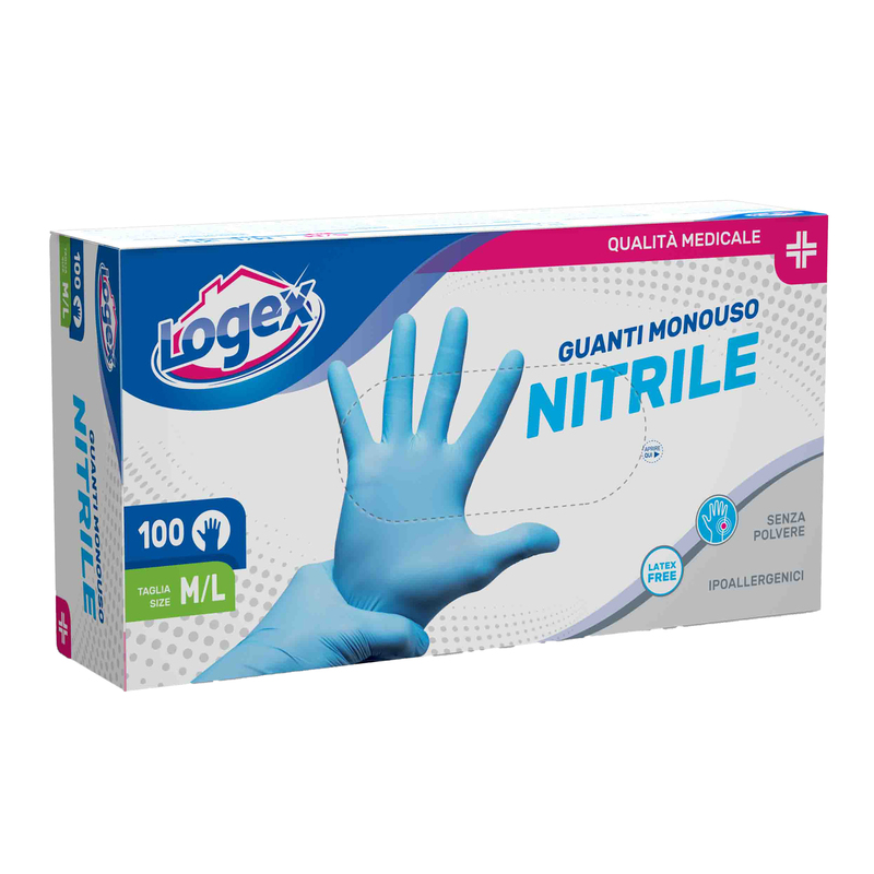 Scatola 100 guanti in nitrile non talcato tg. M/L azzurro uso medicale