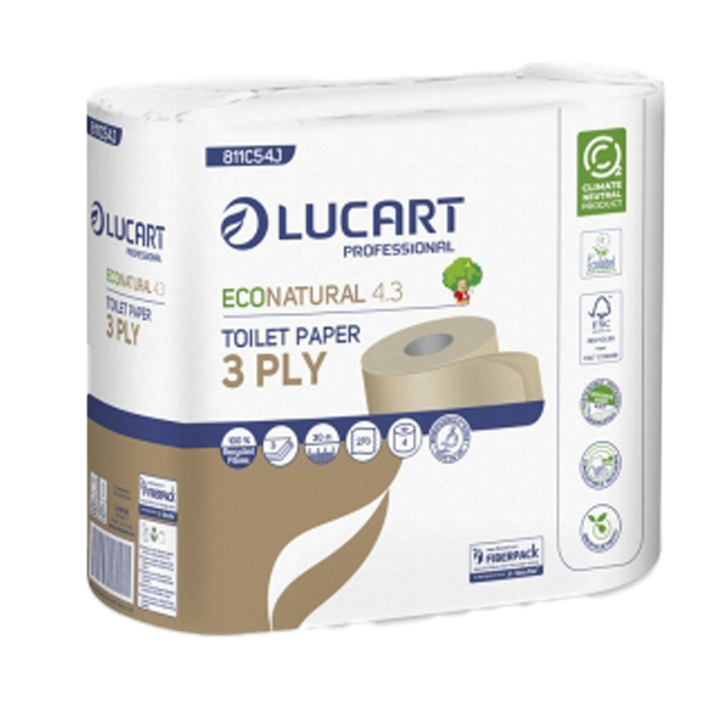 Pacco 4 rotoli Carta Igienica 270 strappi EcoNatural 4.3 Lucart Plastic Free