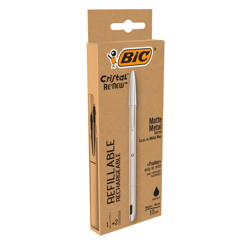 Penna sfera con cappuccio CristalR Re'New 1mm nero BICR