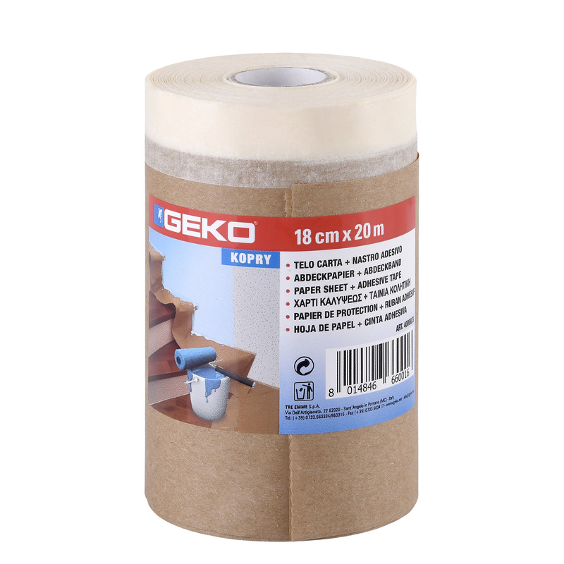 Bobinetta nastro adesivo e telo in carta 18cmx20mt Geko