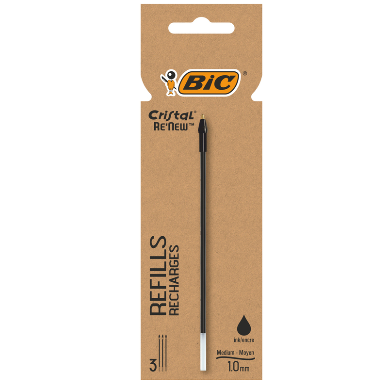Blister 3 refill CristalÂ® Re'New 1mm nero BICÂ®