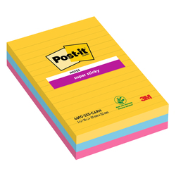 Cf.3pz blocco 90fg. Post-itÂ®Super Sticky RIGHE 101x152mm 4690-3SS-CARN Carnival