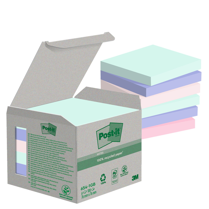Cf. 6pz blocco 100fg. Post-itÂ® Notes Green 76x76mm 654-1GB NATURAL