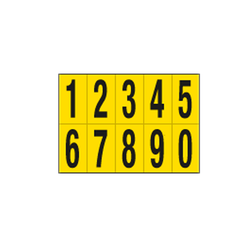 Foglio con 10 numeri autoadesivi da 0 a 9 nero/giallo 56x99mm