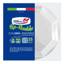 25 Piatti fondi Ã220mm in PS Reuse bianco Dopla