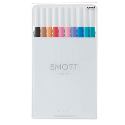 Ast. 10 fineliner EMOTT tratto 0.4mm colori ass. Soft Pastel Uni Mitsubishi