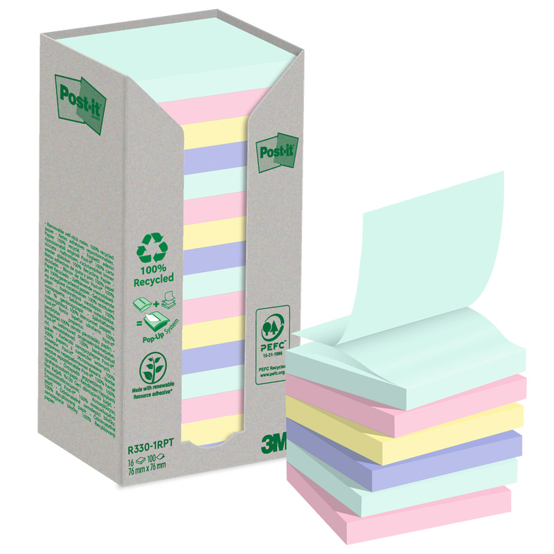 Cf. 16pz blocco 100 fg. Post-itRZ-Notes Green 76x76mm R330-1RPT colori pastello