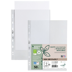 Conf 50 Buste forate in PP riciclato buccia medium 21x29,7cm GEA 100 Sei rota