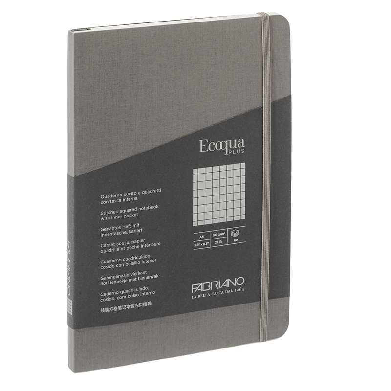 Taccuino c/elastico Ecoqua Plus cucito f.to A5 80 fogli 5mm artracite Fabriano