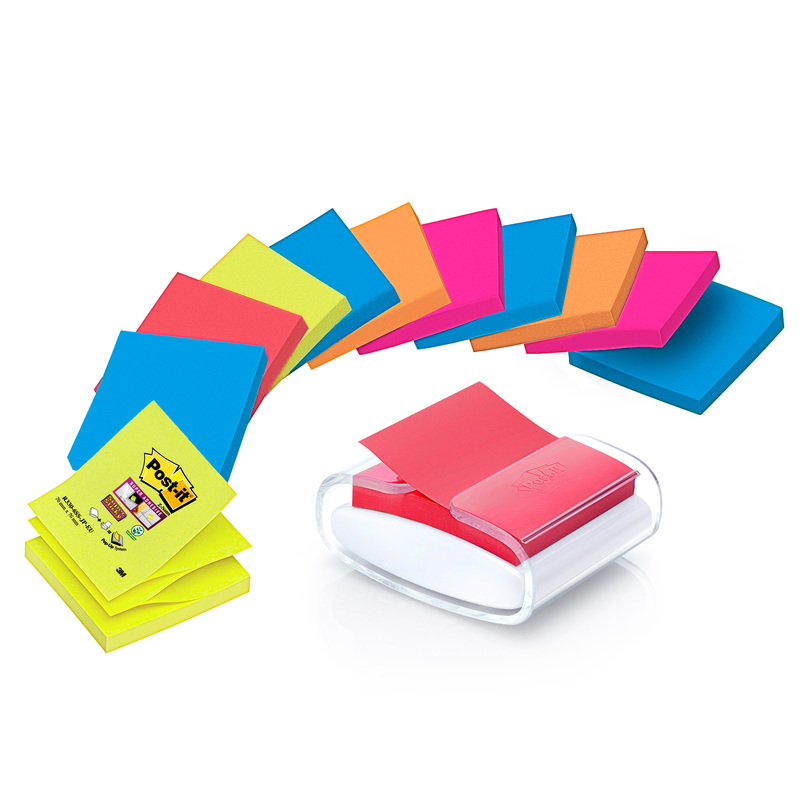 DISPENSER PRO +12 ricarche Post-itR Super Sticky Z-Notes colori ass. 76x76mm