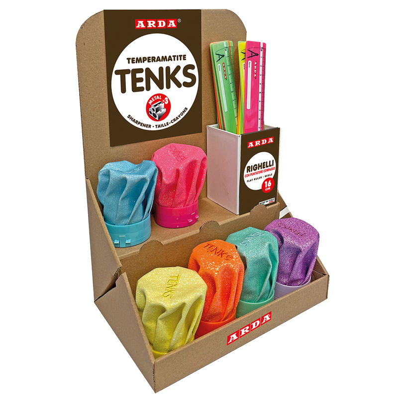 Display VoilA' 24 temperamatite Tenks Glitter + 24 righe 16cm col.ass. Arda