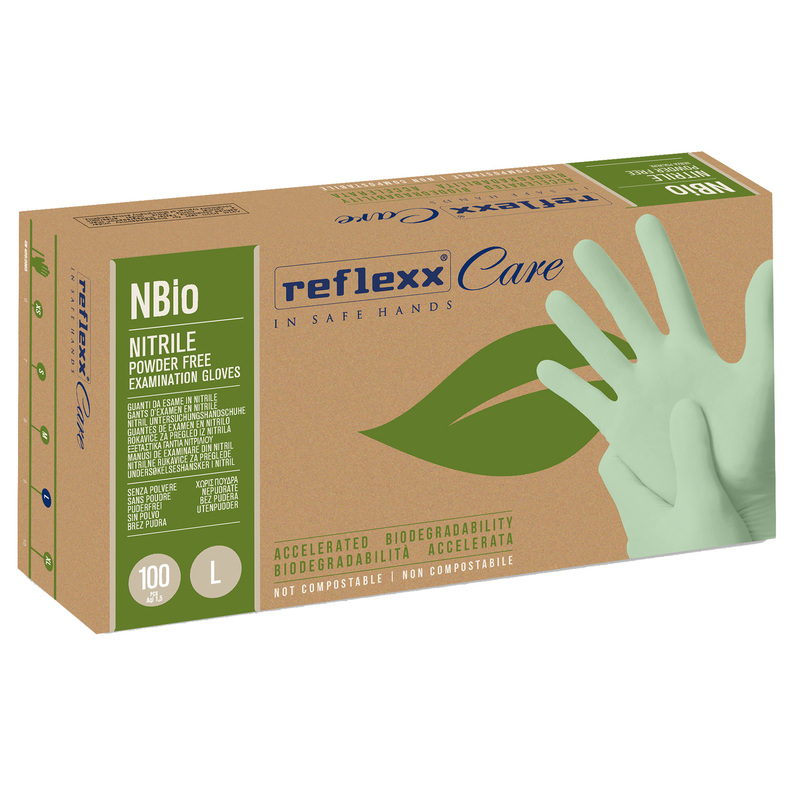 Conf 100 Guanti in nitrile bio tg L verde pastello Reflexx