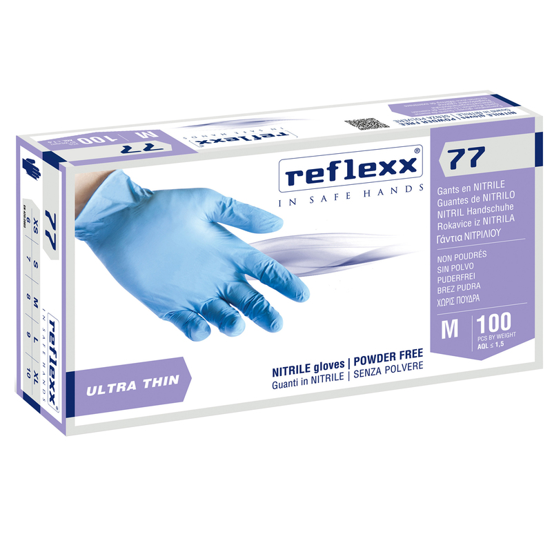 Conf 100 Guanti In Nitrile R77100 taglia M azzurri Reflexx