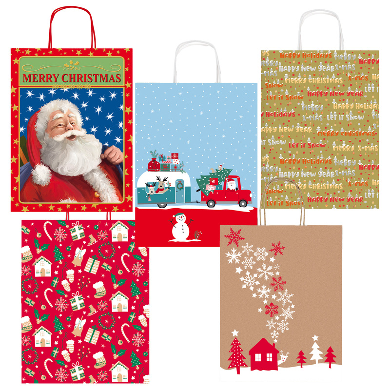 Shopper carta kraft c/manici in carta ritorta 36x46x12cm fant. natale Sadoch